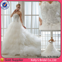 Real Photo Sweetheart Neckline Appliqued Beaded Feathered Wedding Gowns